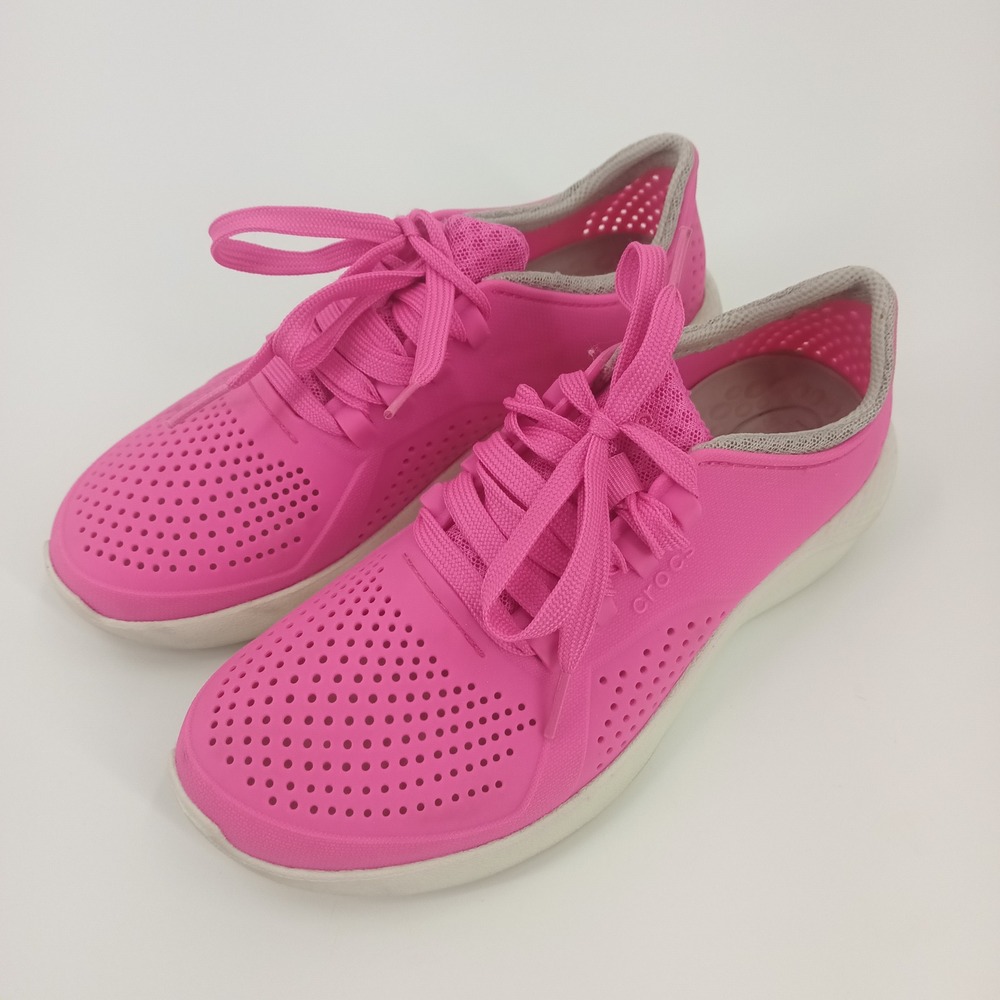 Crocs LiteRide Pacer Pink Sneakers Womens 7 Low Top Lace Up Shoes 205234